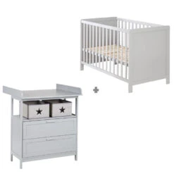 Roba Chambre Bébé Duo 'hamburg' Taupe 2 En 1 Lit Bébé 60x120 + Commode à Langer 2 Tiroirs