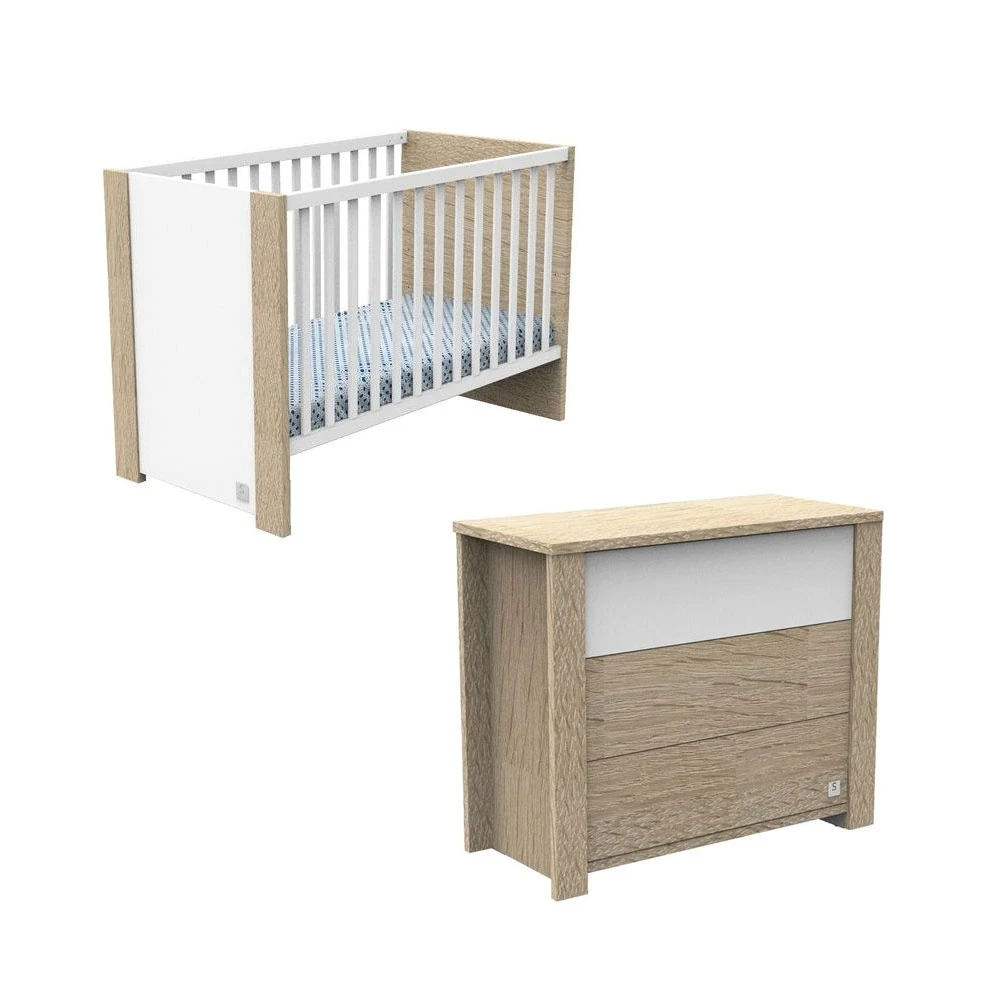 Chambre Bébé Duo Lit 60x120cm + Commode Antonin Bois Et Blanc 2 Chambre Bébé Duo Lit 60x120cm + Commode Antonin Bois Et Blanc – Image 2