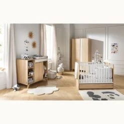 Chambre Bébé Trio Lit Bébé 60x120 + Commode+armoire Nova Blanc Lin