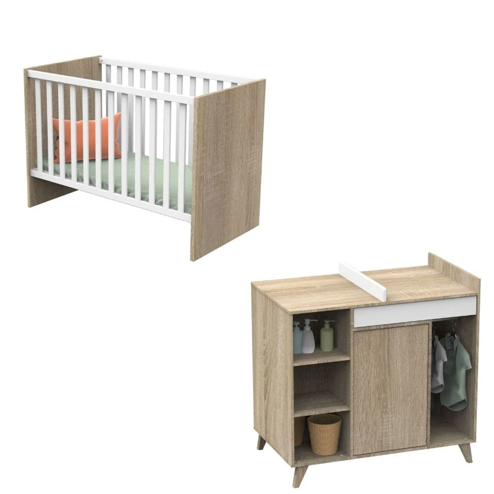 Chambre Bébé Duo Lit Bébé 60x120 + Commode Nova Blanc Lin 2 Chambre Bébé Duo Lit Bébé 60x120 + Commode Nova Blanc Lin – Image 2