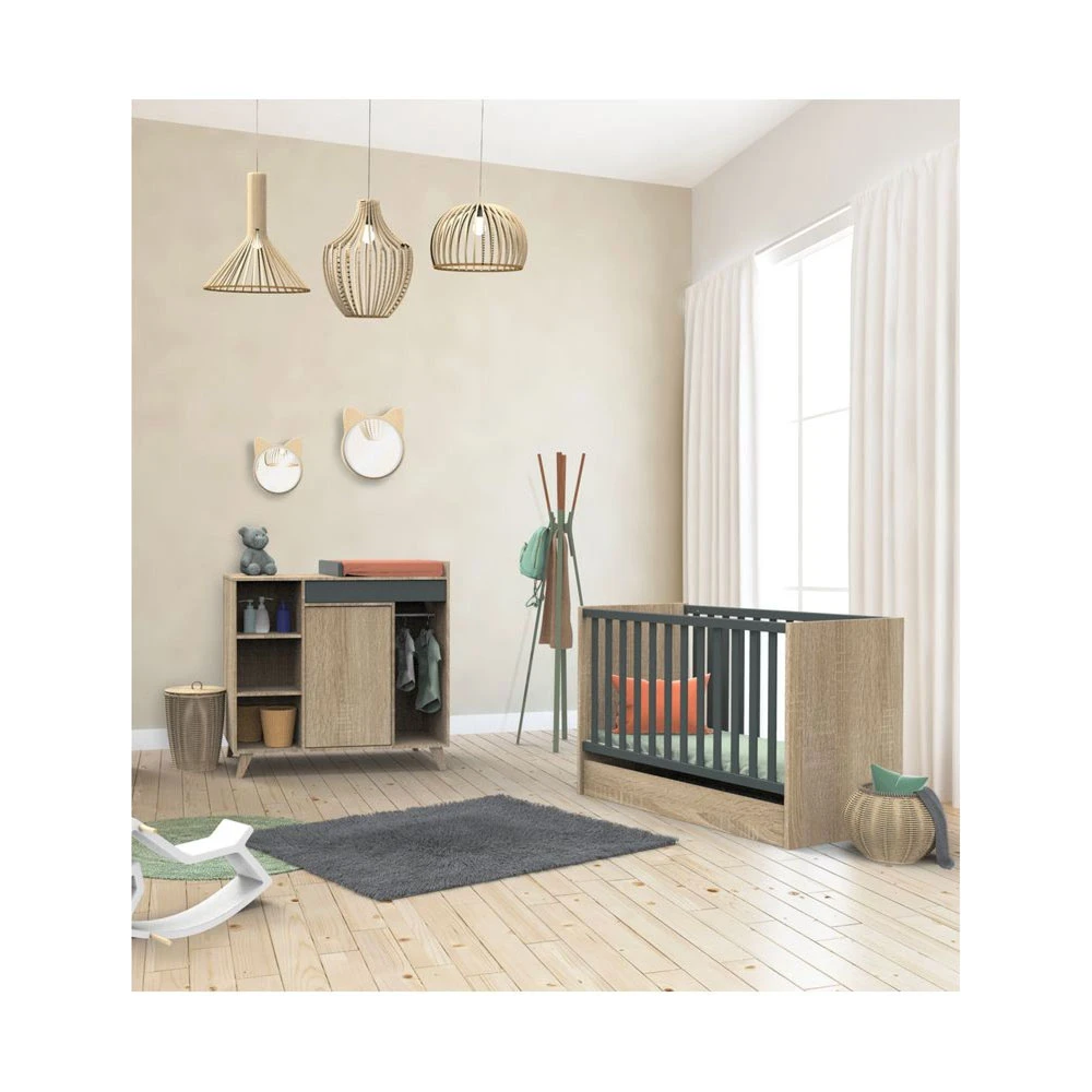 Chambre Bébé Duo Lit Bébé 60x120 + Commode Nova Gris Volcan 1 Chambre Bébé Duo Lit Bébé 60x120 + Commode Nova Gris Volcan