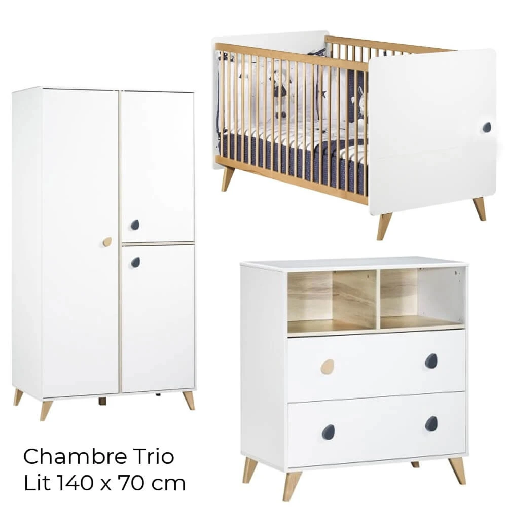 Chambre Trio Lit Little Big Bed 70x140 + Commode + Armoire Oslo Goutte 2 Chambre Trio Lit Little Big Bed 70x140 + Commode + Armoire Oslo Goutte – Image 2