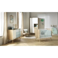 Chambre Béb Trio Lit 60x120 Cm + Commode + Armoire Seventies Bleue