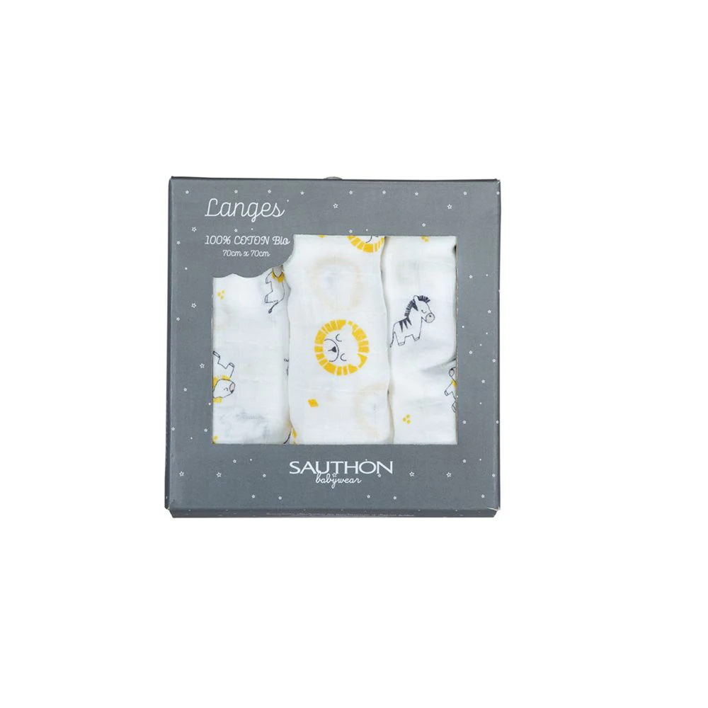 Lot De 3 Langes Bio 70x70cm Pluche Et Pompon 1 Lot De 3 Langes Bio 70x70cm Pluche Et Pompon