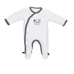 Pyjama Bébé Velours Blanc Panda Chao Chao Naissance Ouverture Côté