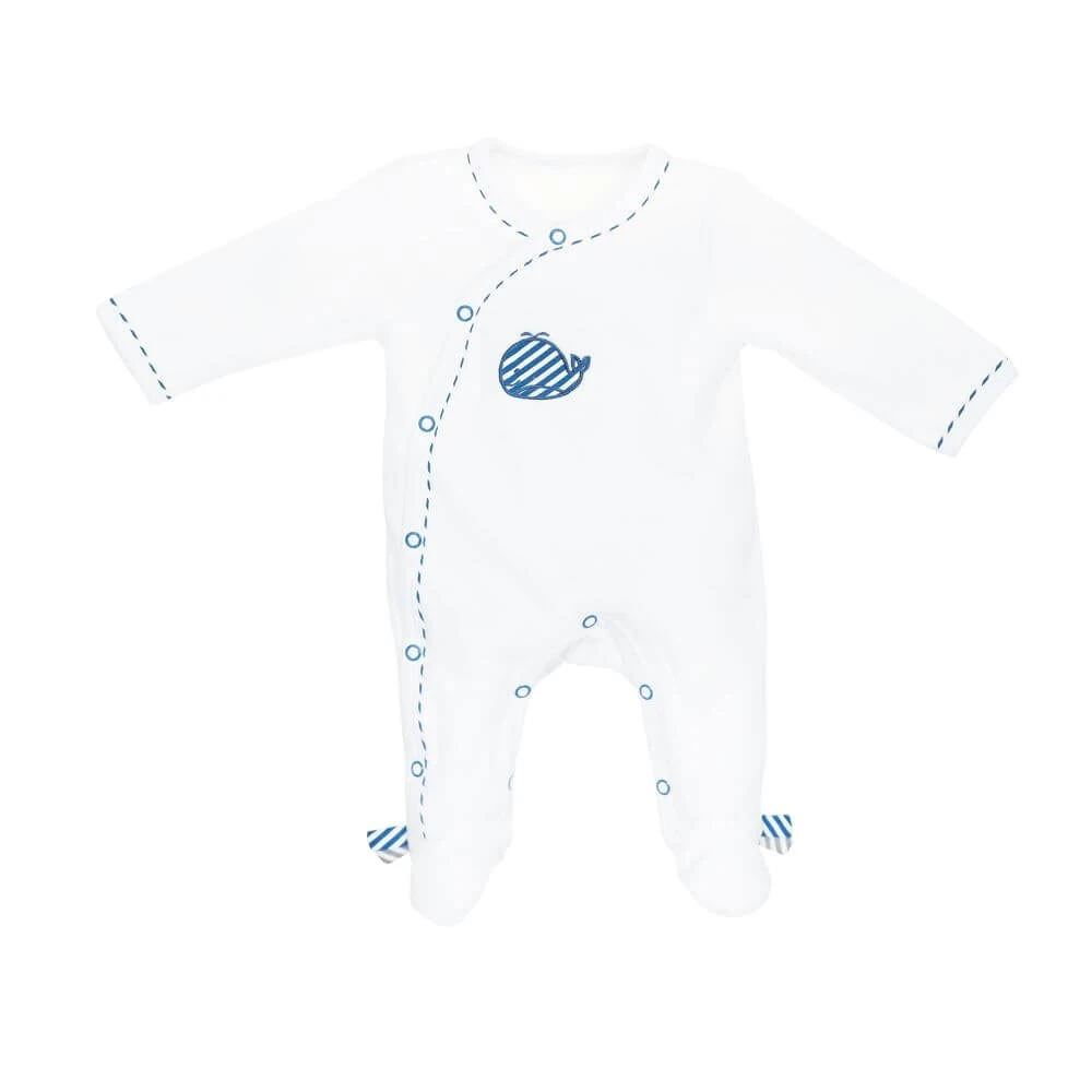 Pyjama Bébé Velours Blanc Blue Baleine Naissance Ouverture Côté 1 Pyjama Bébé Velours Blanc Blue Baleine Naissance Ouverture Côté
