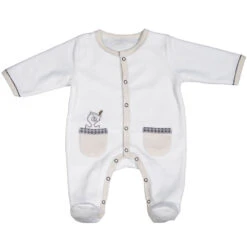 Pyjama Bébé Velours Blanc Ours Timouki 3 Mois