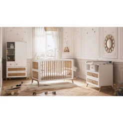 Lit Bébé évolutif Marélia Tressage Rotin 70x140 Cm Neige -Allobébé th063334121 5