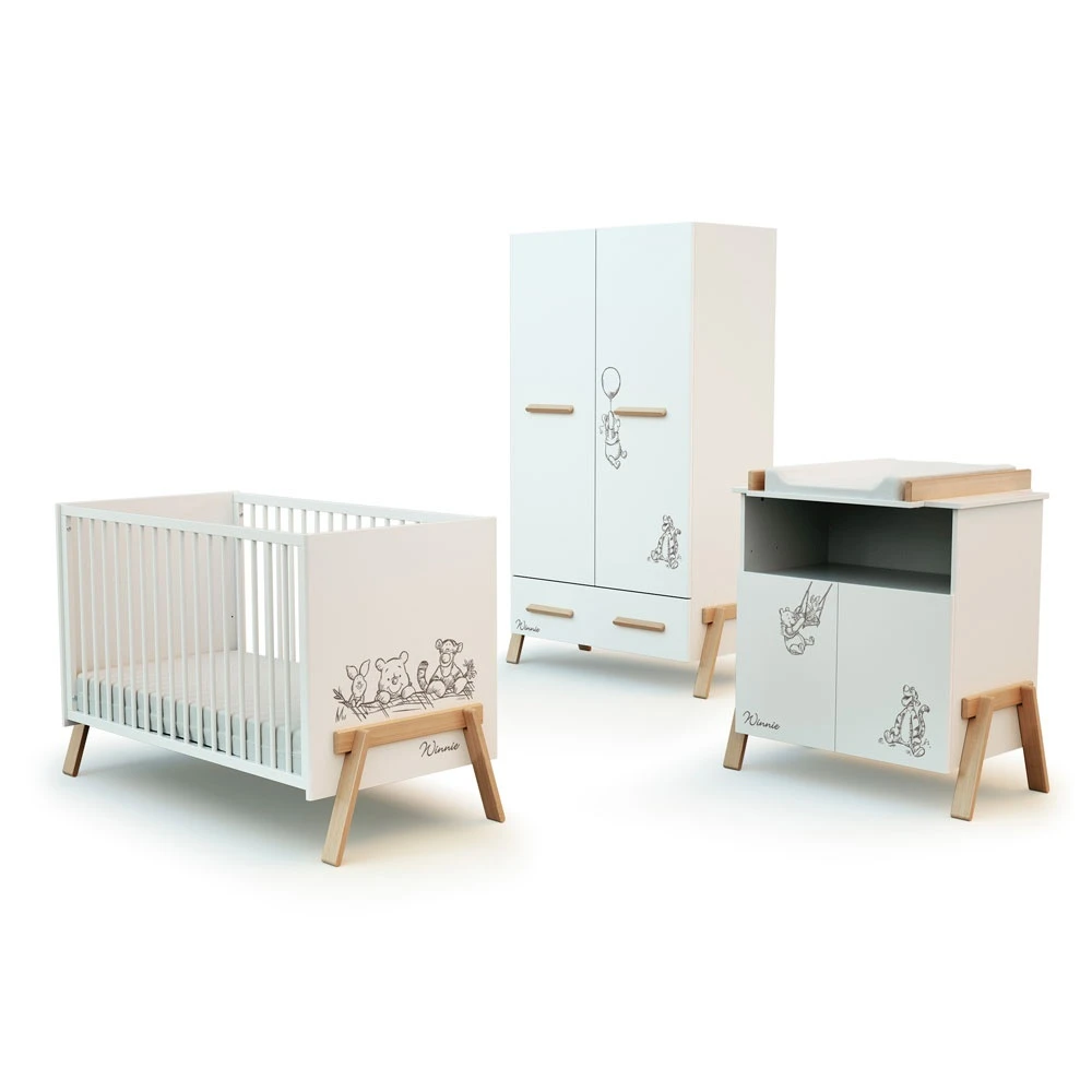 Chambre Trio Lit Bébé 60x120 Cm Canaille Winnie + Meuble à Langer + Armoire Blanc Et Hêtre Verni 1 Chambre Trio Lit Bébé 60x120 Cm Canaille Winnie + Meuble à Langer + Armoire Blanc Et Hêtre Verni