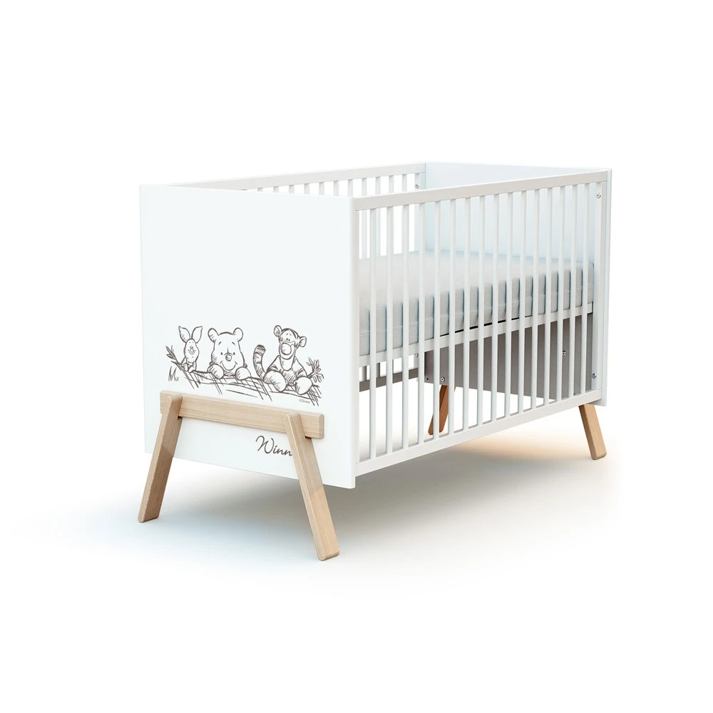 Chambre Trio Lit Bébé 60x120 Cm Canaille Winnie + Meuble à Langer + Armoire Blanc Et Hêtre Verni 3 Chambre Trio Lit Bébé 60x120 Cm Canaille Winnie + Meuble à Langer + Armoire Blanc Et Hêtre Verni – Image 3