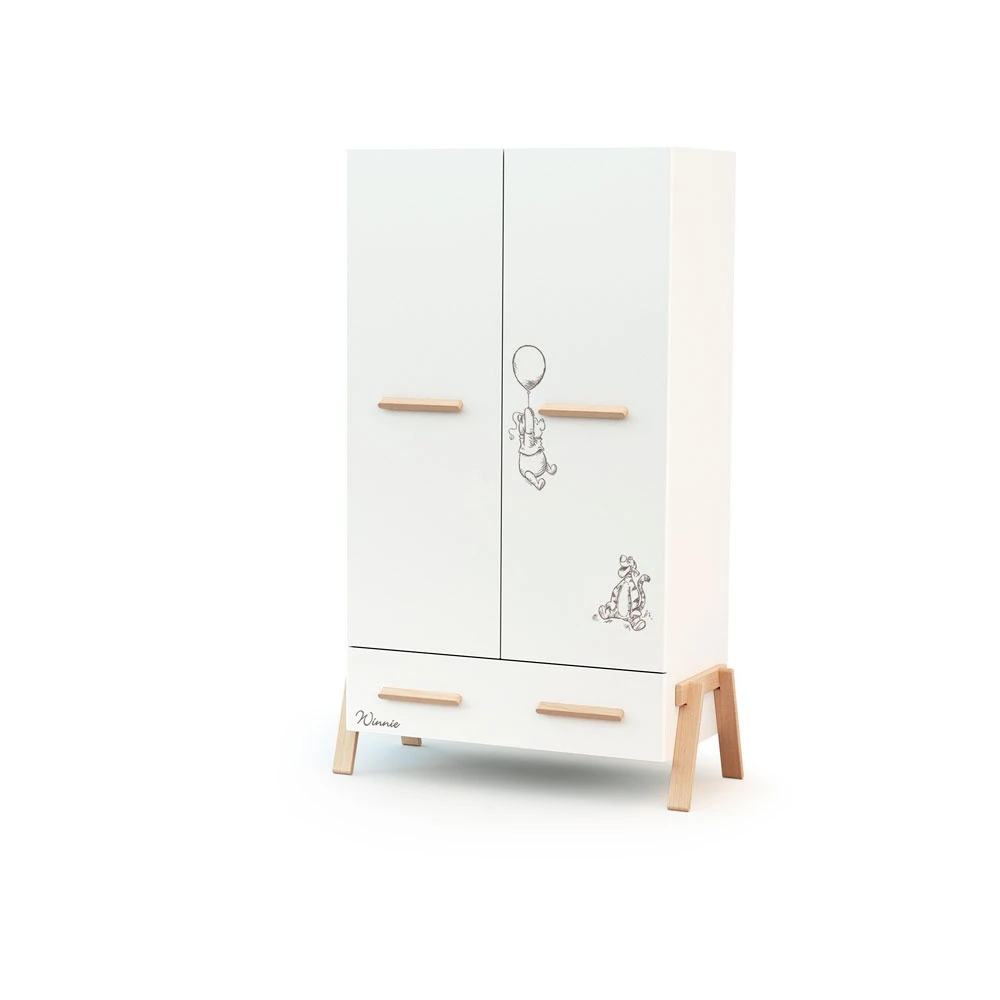 Chambre Trio Lit Bébé 60x120 Cm Canaille Winnie + Meuble à Langer + Armoire Blanc Et Hêtre Verni 8 Chambre Trio Lit Bébé 60x120 Cm Canaille Winnie + Meuble à Langer + Armoire Blanc Et Hêtre Verni – Image 8