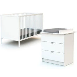 Chambre Duo Lit Bébé 60x120 Cm Et Commode à Langer Webaby Blanc