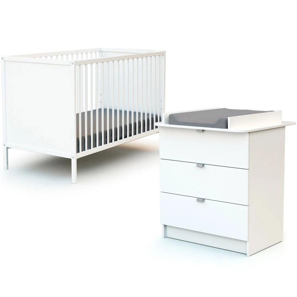 Chambre Duo Lit Bébé 60x120 Cm Et Commode à Langer Webaby Blanc 1 Chambre Duo Lit Bébé 60x120 Cm Et Commode à Langer Webaby Blanc